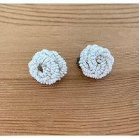 White 1940's Beaded Knot Clip On Earrings Wire Wrapped Seed Beeds | Etsy (US)