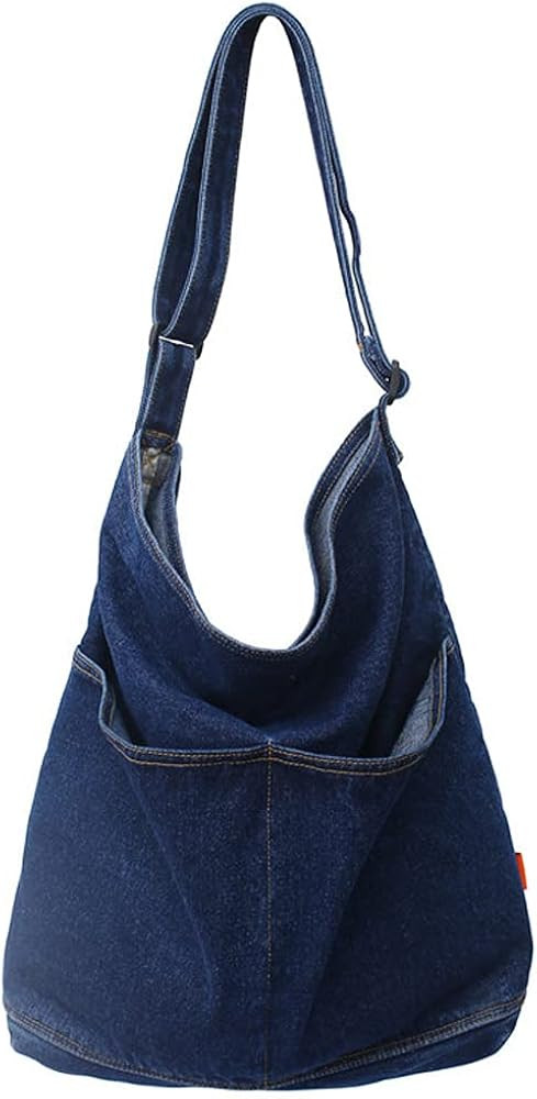 ROUROU Denim Shoulder Bag for Women Hobo Tote Bag Casual Canvas Bag Retro Crossbody Bag Large Cap... | Amazon (US)