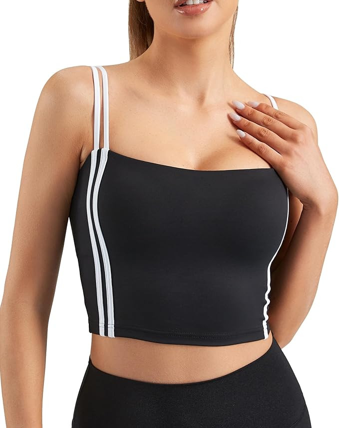 Move With You Womens Padded Sports Bra Spaghetti Strap Tank Tops Longline Workout Bulit in Bra Ta... | Amazon (US)