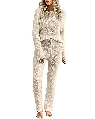 luvamia Lounge Wear Set Outfits for Women Vacation Tops for Women Lounge Pants Two Piece Outfits for Women Comfy Loungewear Sets Buttercream X-Large Fits Size 16/ Size 18 | Amazon (US)