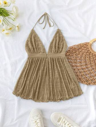 SHEIN WYWH Women Solid Color Fashionable Daily Wear Halter Neck Tank Top | SHEIN