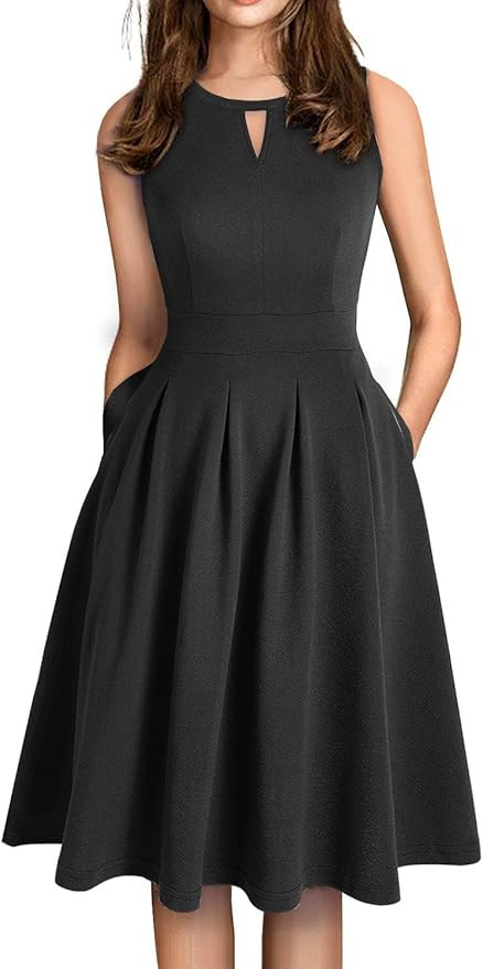 Sureple Women's Retro Sleeveless Swing Casual Work Summer Party Dress with Pockets | Amazon (US)