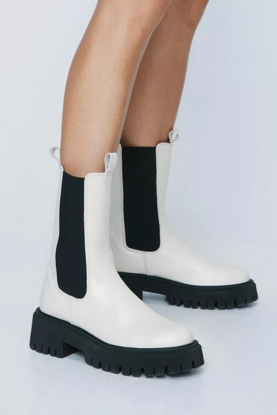 Real Leather Longline Cleated Chelsea Boots | Nasty Gal (US)