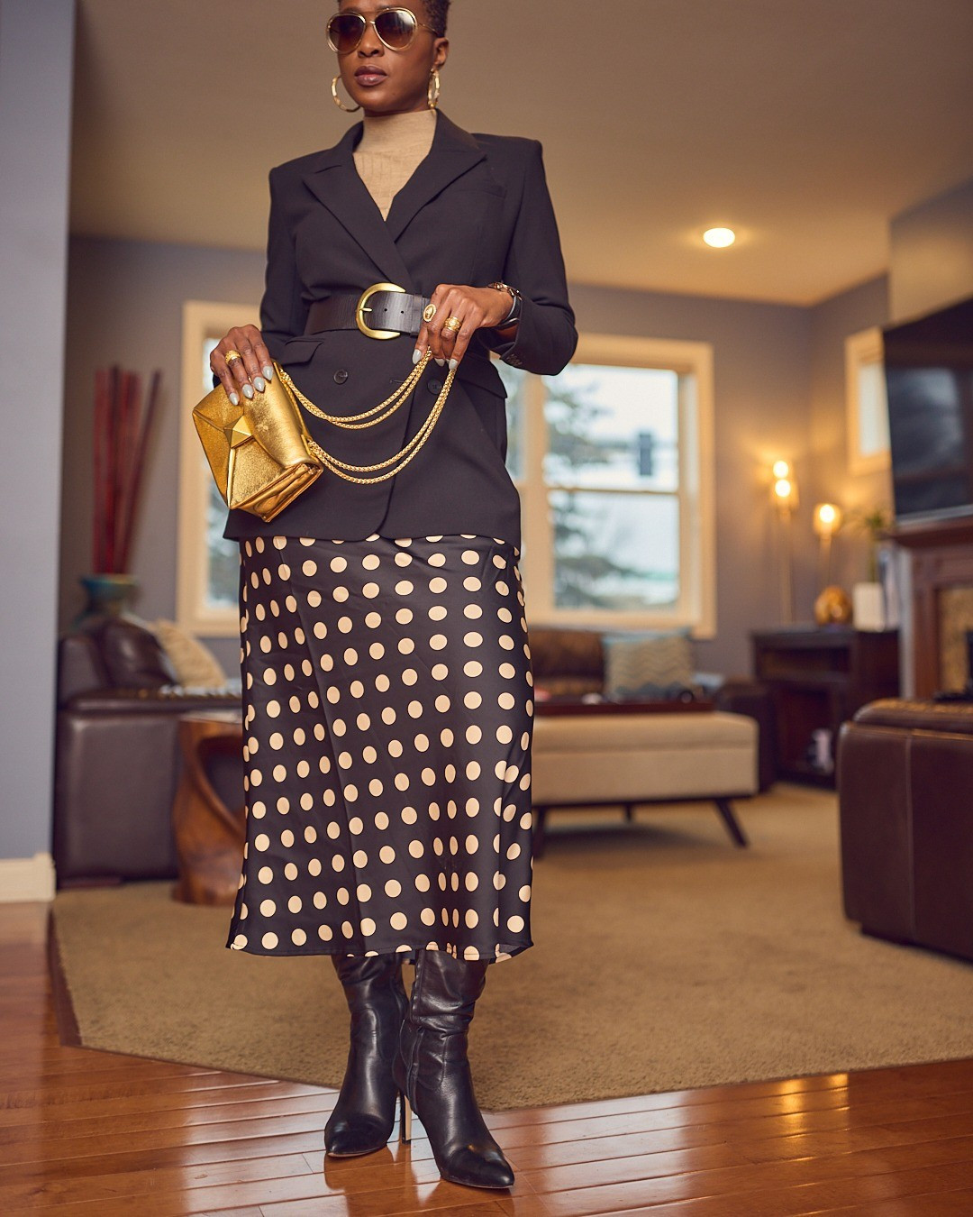 A belted blazer and polka dot slip skirt outfit 🖤 The skirt is only $28 and going fast! Workwear style, black blazer, wide leather belt, knee-high boots, affordable fashion, classic style, office outfit, Winter outfit ideas, Target, Sam Edelman boots, Cole Haan boots, Nordstrom sale

#LTKOver40 #LTKStyleTip #LTKShoeCrush