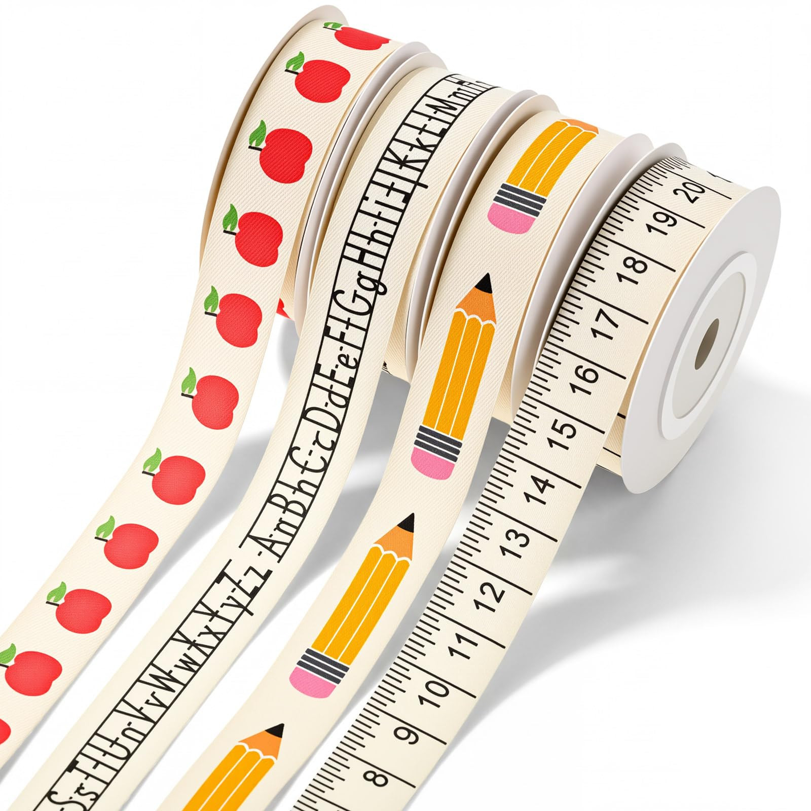 Suncalla 4 Rolls 5 Yards Back to School Ribbons Pencil Ruler Alphabet Letters Apples Cotton Ribbo... | Amazon (US)