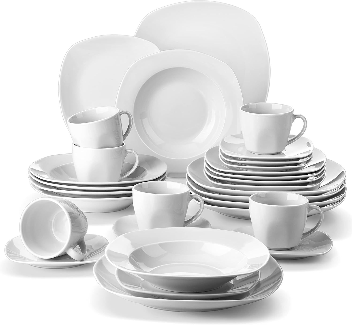 MALACASA 30-Piece Porcelain Dinnerware Set - Gray White Modern Dish Set for 6, Square Dishes Serv... | Amazon (US)