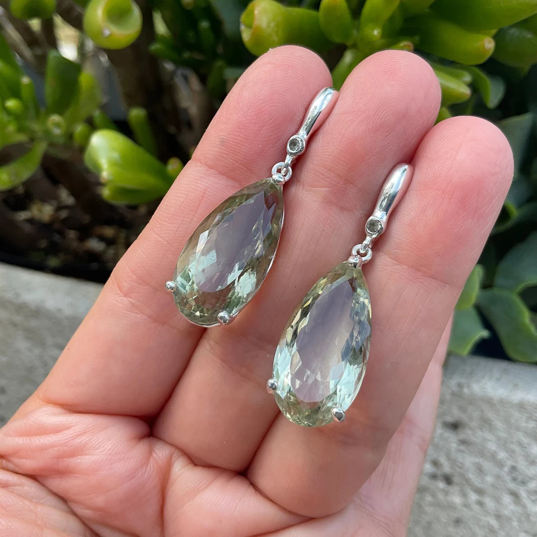 Sterling Silver Green Amethyst Pear Shape Fancy Statement Earrings - Etsy | Etsy (Global)