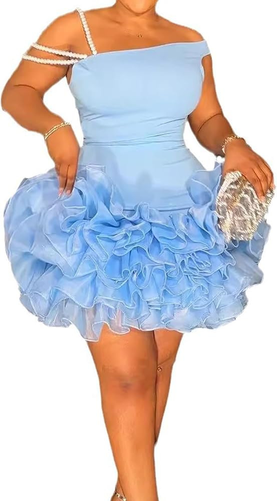 HuiSiFang Women's Homecoming Dress Bodycon Bubble Off Shoulder Solid Ruffle Dresses Sleeveless Pl... | Amazon (US)