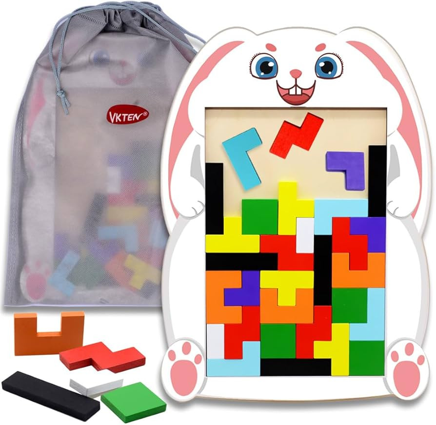 Easter Bunny Wooden Blocks Puzzle Brain Teasers Toy Tangram Jigsaw Intelligence Tetris Game STEM ... | Amazon (US)
