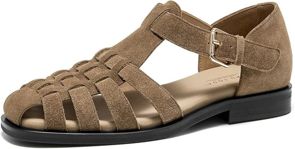 BEAU TODAY Women's Suede Closed Toe Fisherman Sandals with Buckle Strap | Amazon (US)