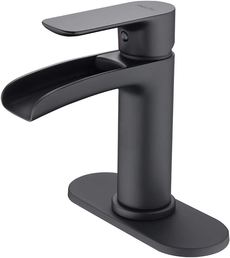 NEWATER Waterfall Spout Bathroom Sink Faucet Basin Mixer Tap Matte Black Single Handle | Amazon (US)
