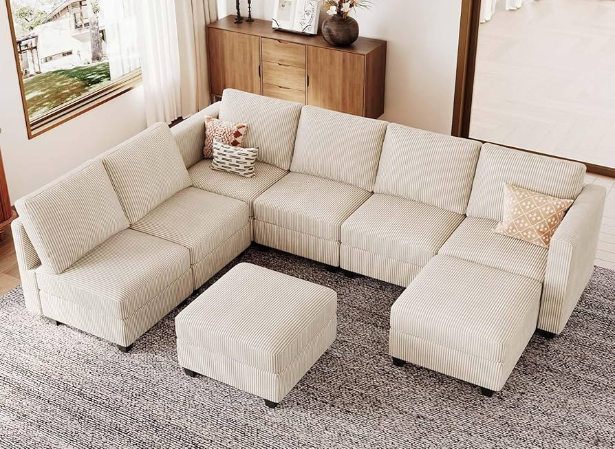Belffin Oversized Modular Couch with Storage Ottoman Large Corduroy Sectional Couch with Chaise C... | Amazon (US)
