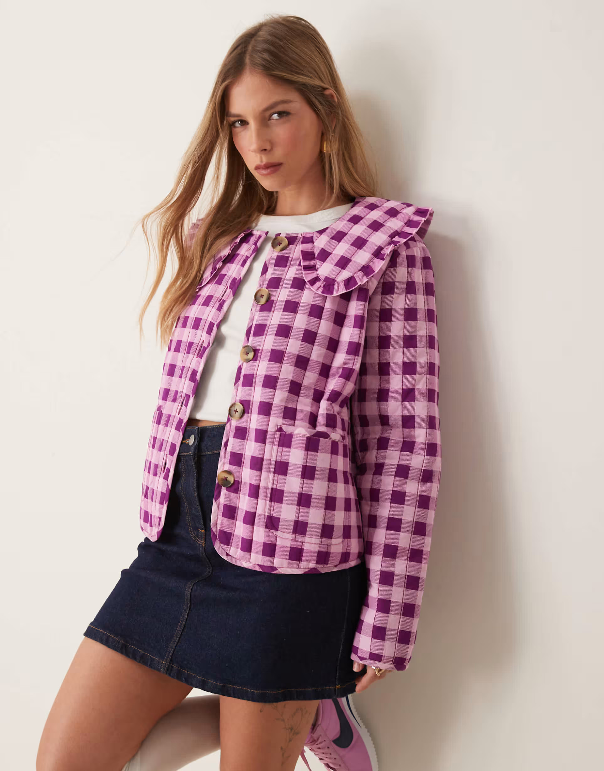 OMNES Peggy Cotton Quilted Jacket in Pink Gingham  | ASOS | ASOS (Global)