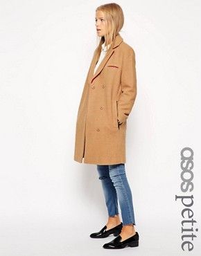 ASOS PETITE Exclusive Textured Coat with Contrast Collar - Camel $99.49 | ASOS US