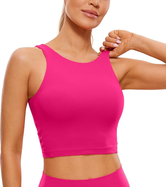 CRZ YOGA Womens U Back Sports Bras Padded High Neck Crop Workout Tank Tops | Amazon (US)