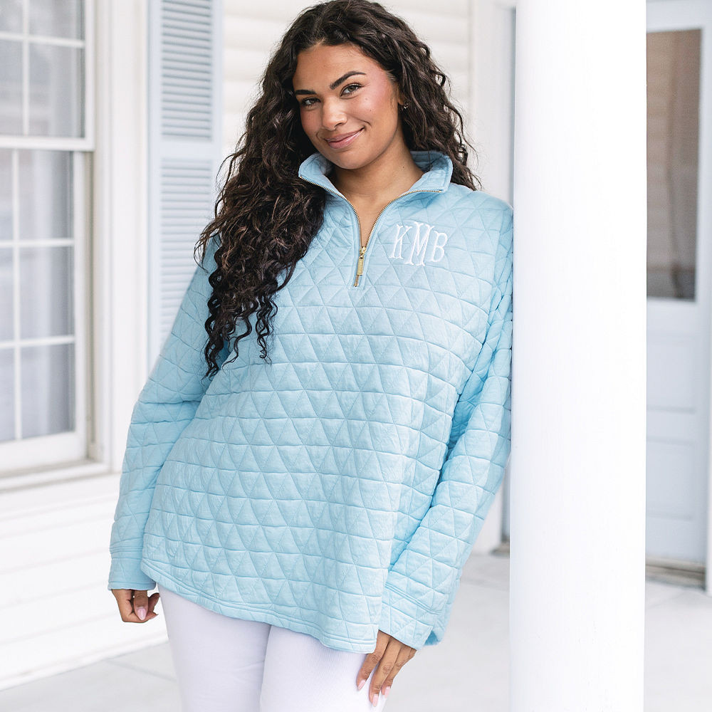 Monogrammed Quilted Quarter Zip Pullover | Marleylilly