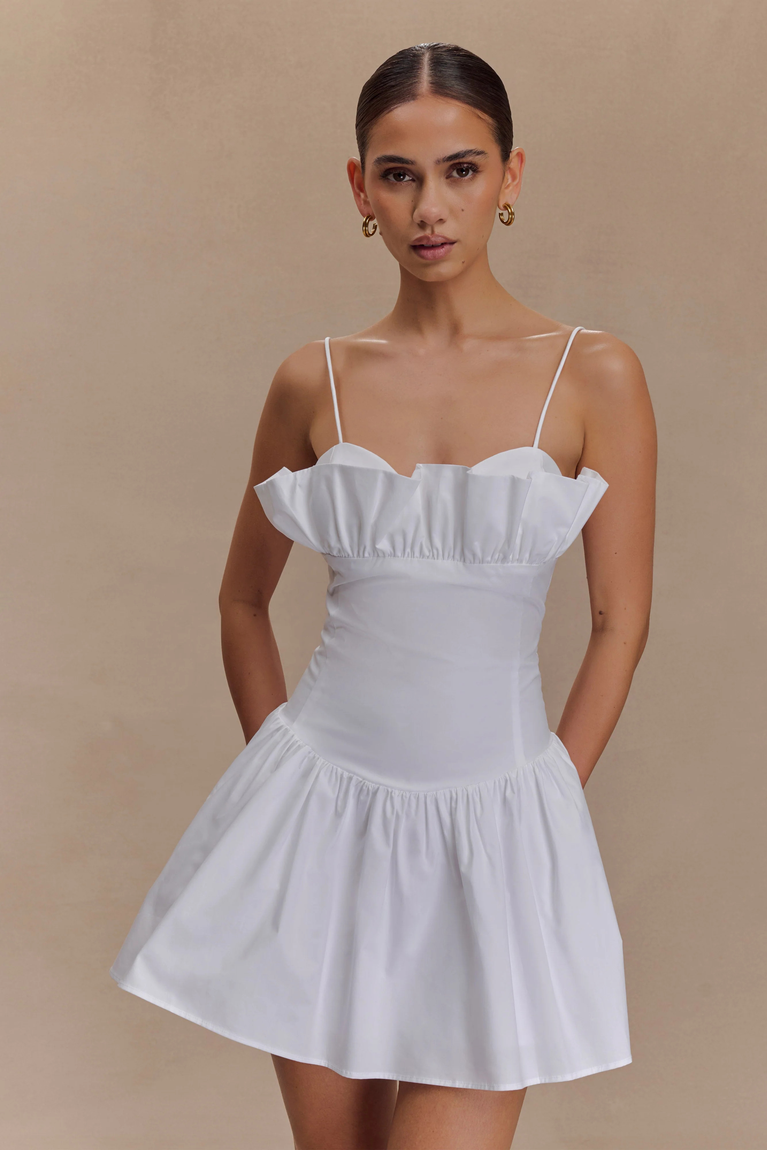 Janis Cotton Frill Mini Dress - White | MESHKI US