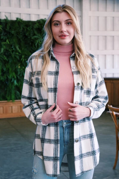 Perfect Plaid Shacket, White/Black | North & Main Clothing Company