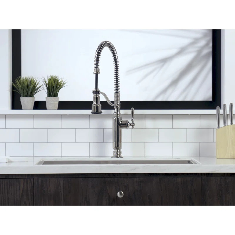 Kohler Tournant Single Handle Semi-Professional Pre-Rinse Kitchen Faucet with Three-Function Pull... | Wayfair North America