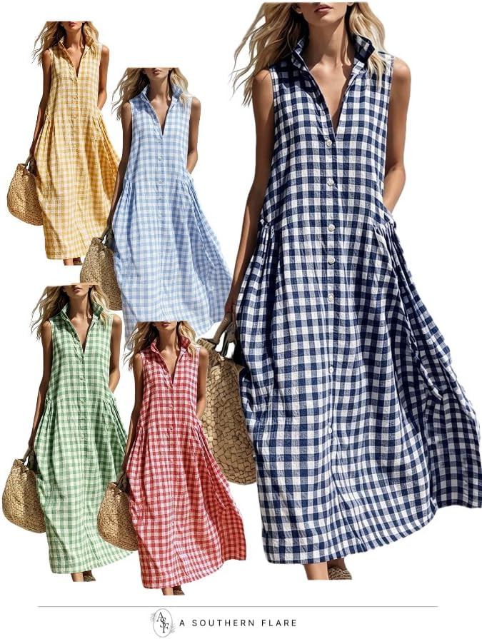 Step into summer style with these stunning gingham maxi dresses! Perfect for any beach or casual ... | Amazon (US)