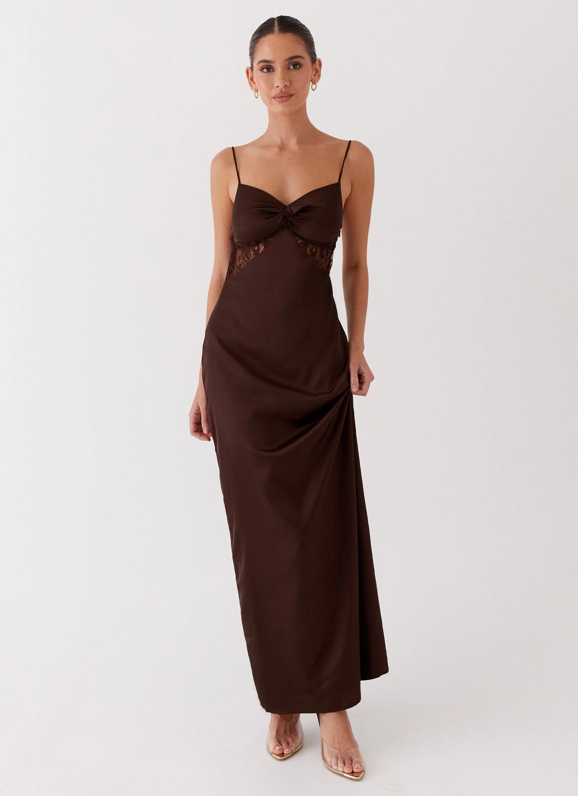Dream Sight Lace Satin Maxi Dress - Chocolate | Peppermayo (Global)