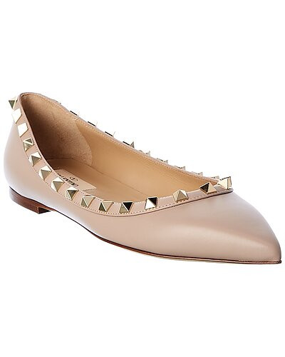 Rockstud Leather Flat | Gilt
