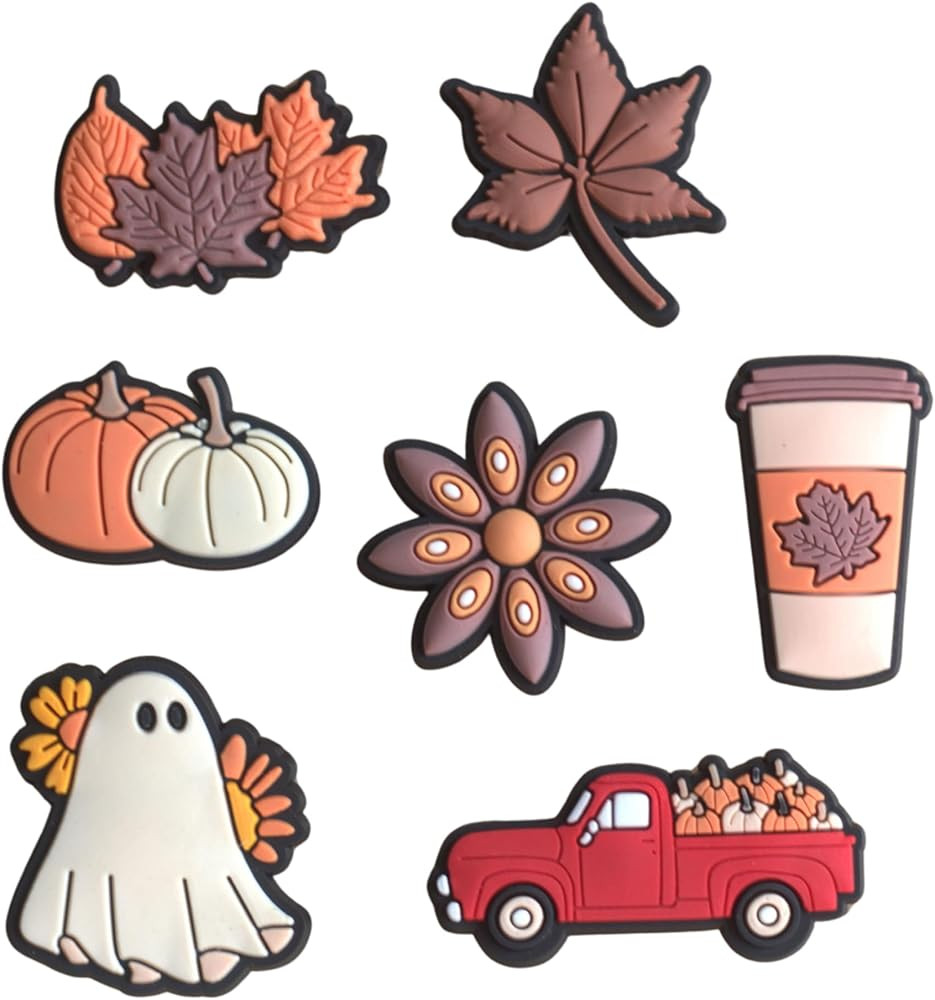 Fall Autumn Clog Shoe Charms – 8PCS Cute Aesthetic Pumpkin, Ghost, Truck, Leaves, Coffee & Flow... | Amazon (UK)