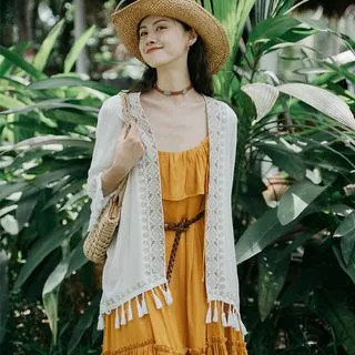 Embroidered Tassel Cardigan White - One Size | YesStyle Global