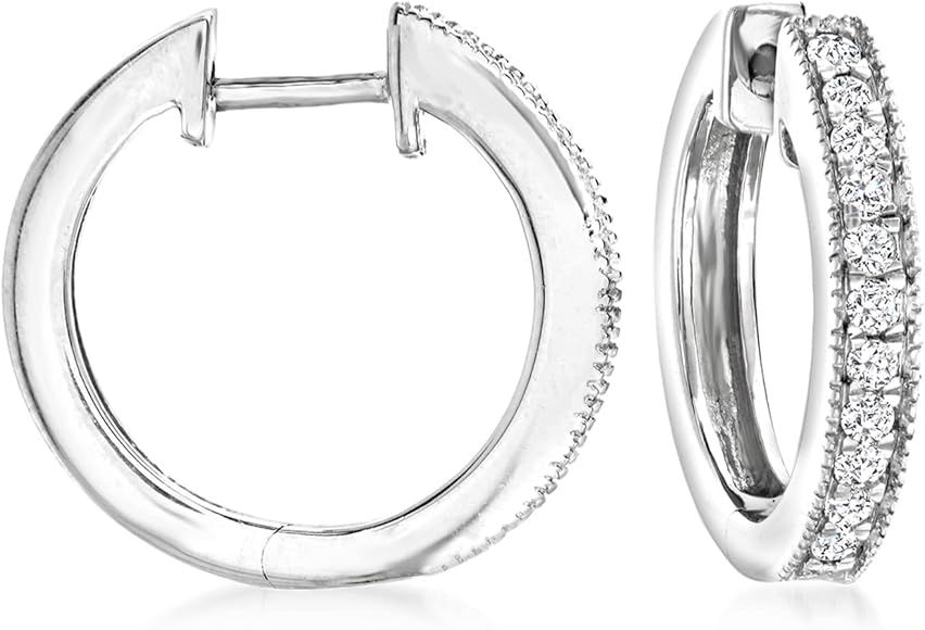 RS Pure by Ross-Simons 0.25 ct. t.w. Diamond Hoop Earrings With Beaded Edge in Sterling Silver | Amazon (US)