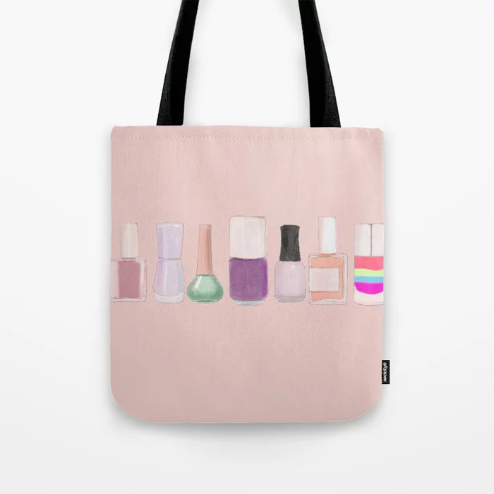 Watercolor Nail polish Illustration on pink Tote Bag | Society6