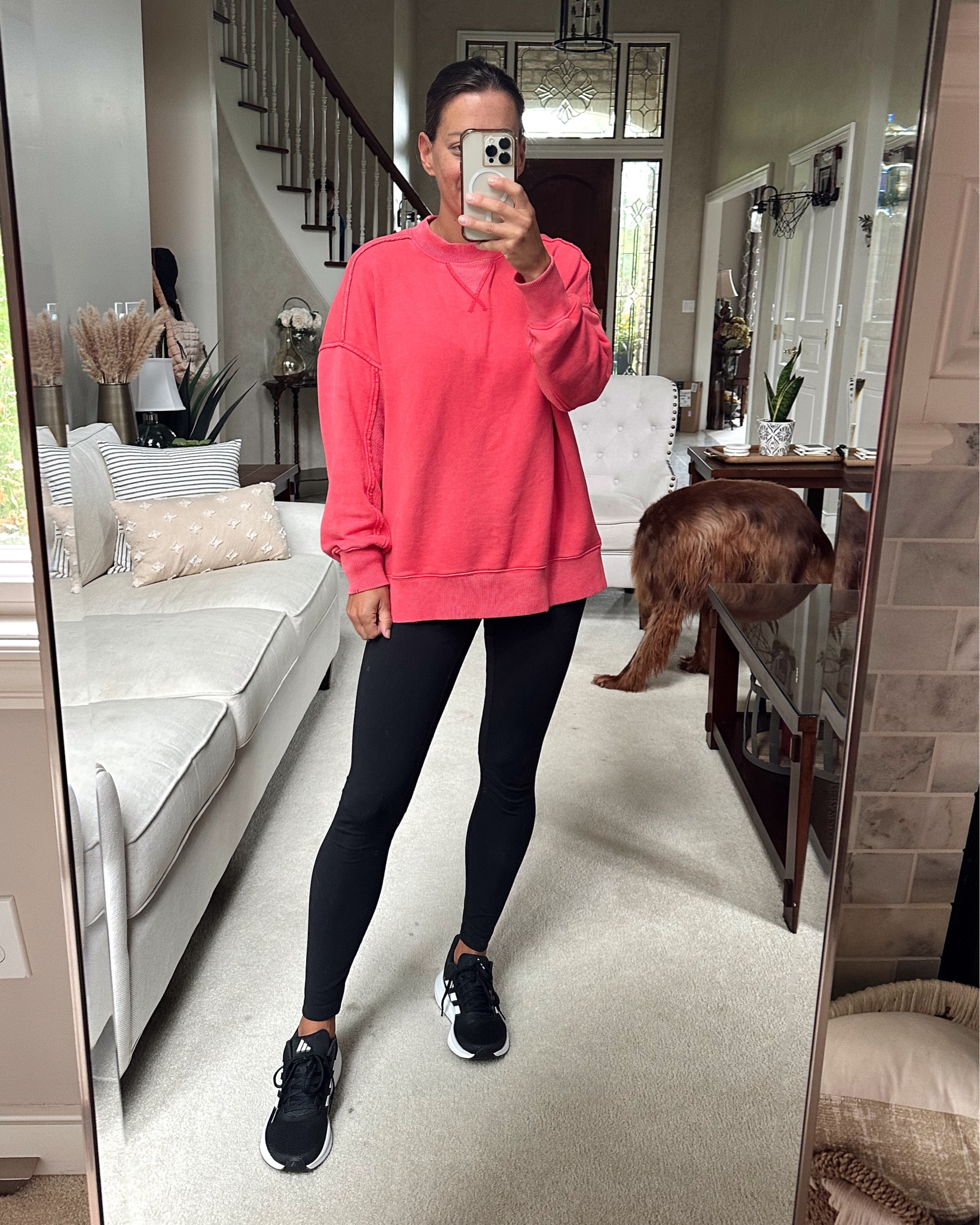 Casual weekend outfit - amazon leggings, aerie sweatshirt (runs big!), adidas walking shoes

#LTKFindsUnder50 #LTKActive #LTKOver40