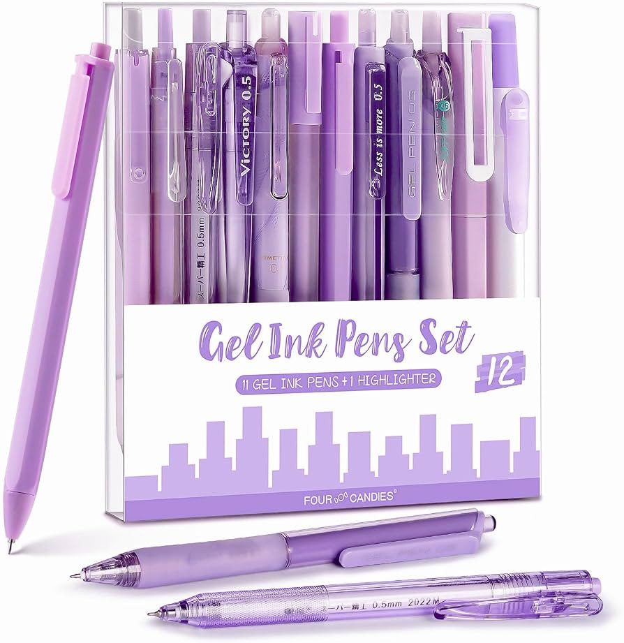 Four Candies Lavender Series Gel Pens, Black & Purple Ink Writing Pens with 0.5 mm Smooth Fine Po... | Amazon (US)