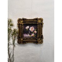 Tiny Rose Oil Painting Moody Floral Still Life, Ornate Gold Frame | Etsy (US)