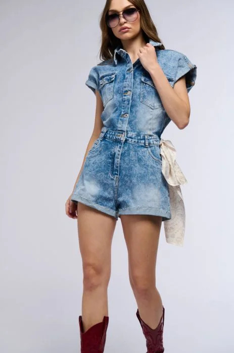 SAVE A HORSE DENIM ROMPER in blue | AKIRA