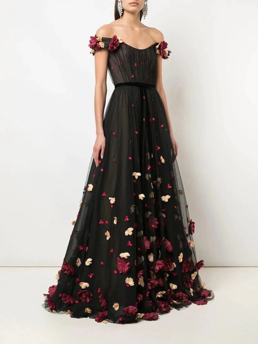 3D Floral Flocked Dot Gown | Marchesa