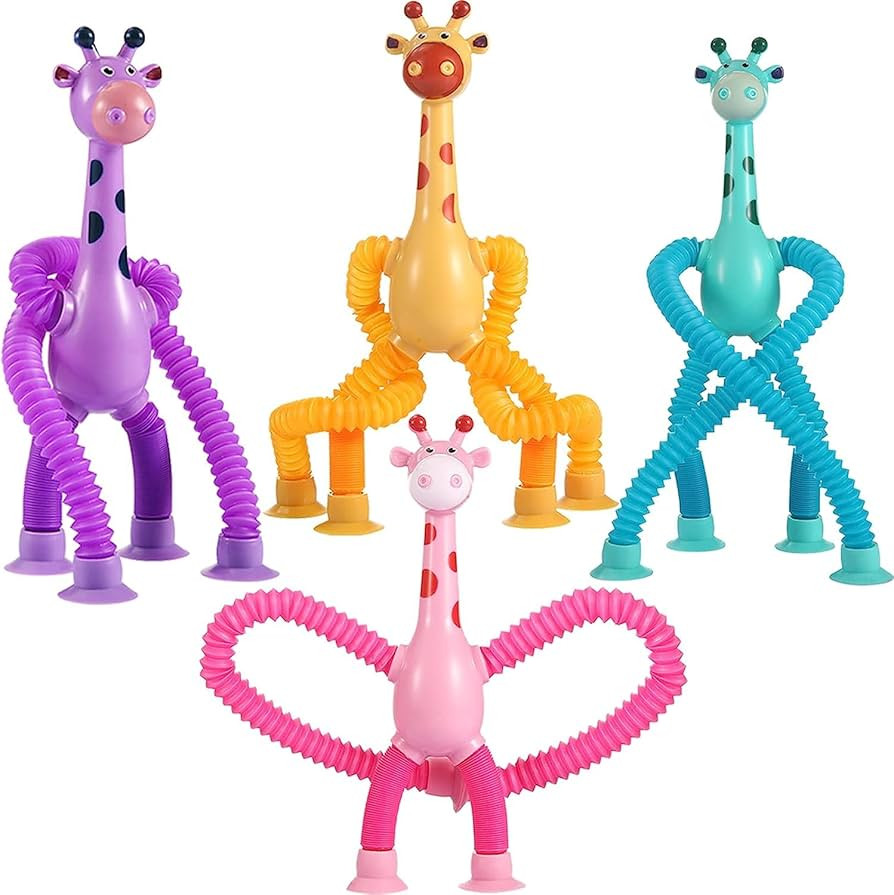 Bendable Giraffe Figures, Set of 4 Flexible Giraffes, Telescopic Suction Cup Giraffe Toy, Telesco... | Amazon (US)