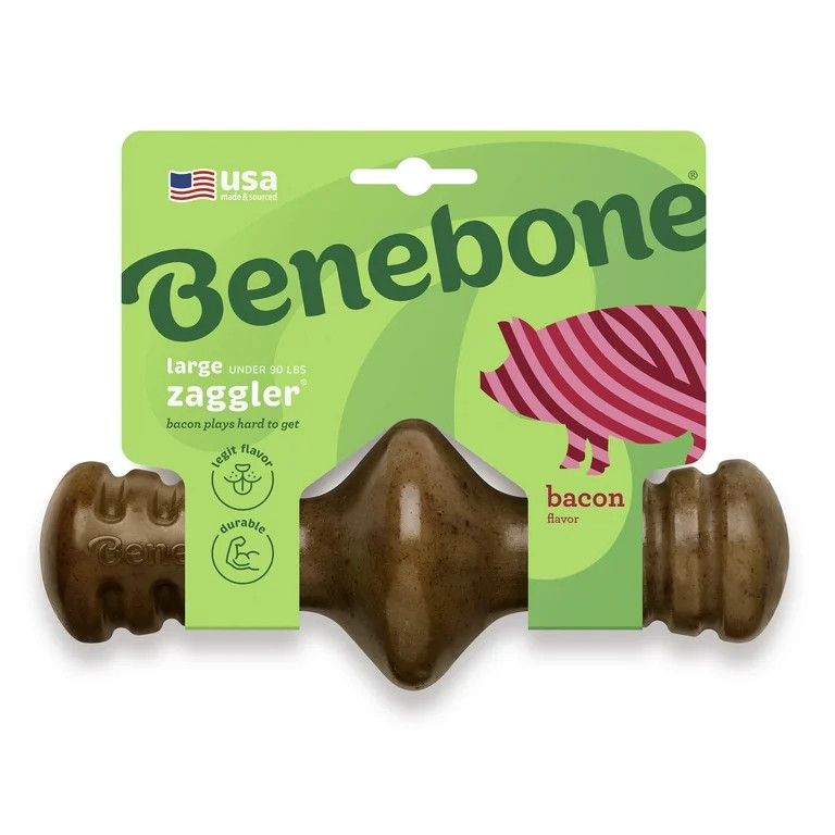 Benebone Zaggler Rolling Dog Chew Toy for Aggressive Chewers, Real Bacon, Large | Walmart (US)