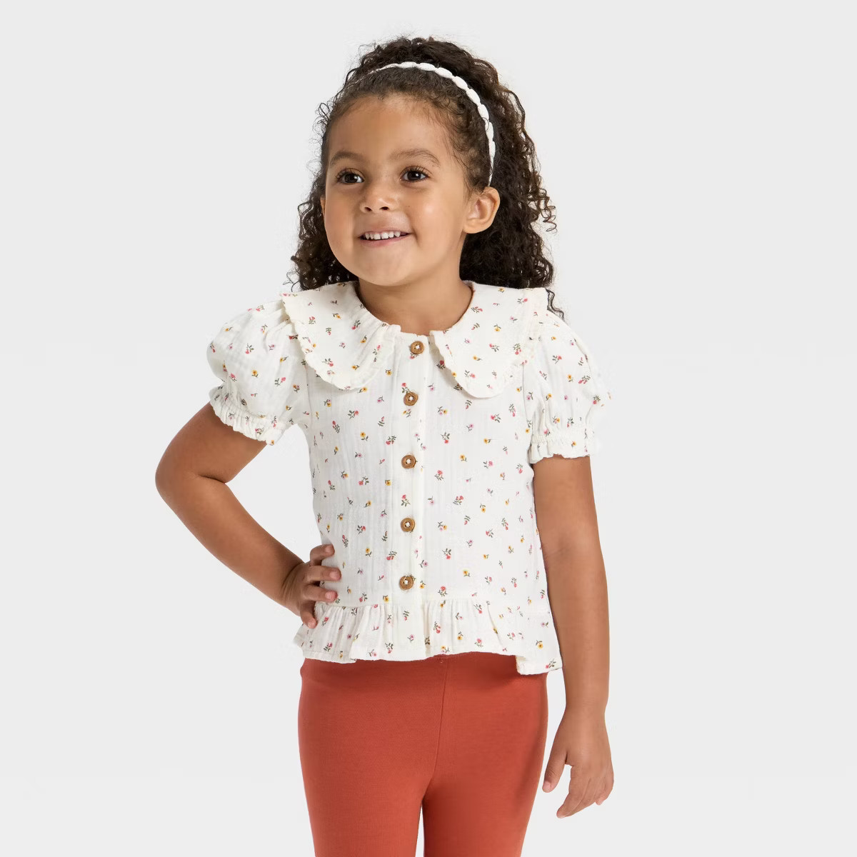 Toddler Girls' Short Sleeve Peter Pan Collar Woven Peplum Top - Cat & Jack™ | Target