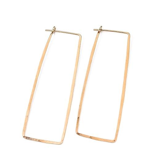 Thin Hammered Hoop Earrings, Elegant Geometric Hoops in Solid Sterling Silver, Gold Filled, and R... | Amazon (US)