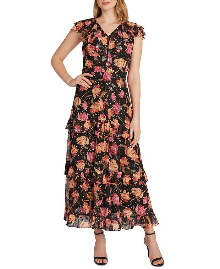Tahari ASL Floral-Print Cascading Ruffled Maxi Dress   & Reviews - Dresses - Women - Macy's | Macys (US)