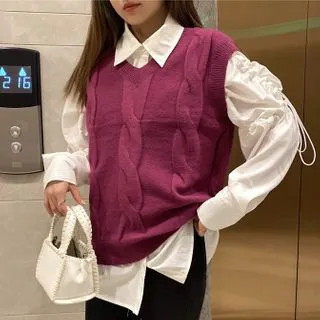 Chunky Knit Sweater Vest Purple - One Size | YesStyle Global