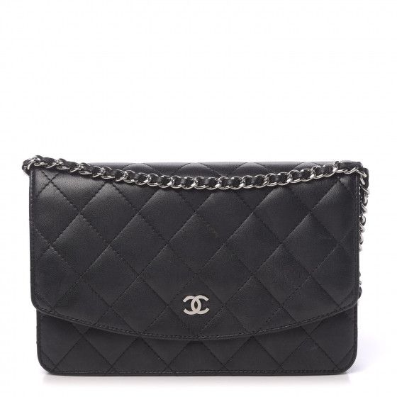 CHANEL Lambskin Quilted Wallet On Chain WOC Black | Fashionphile