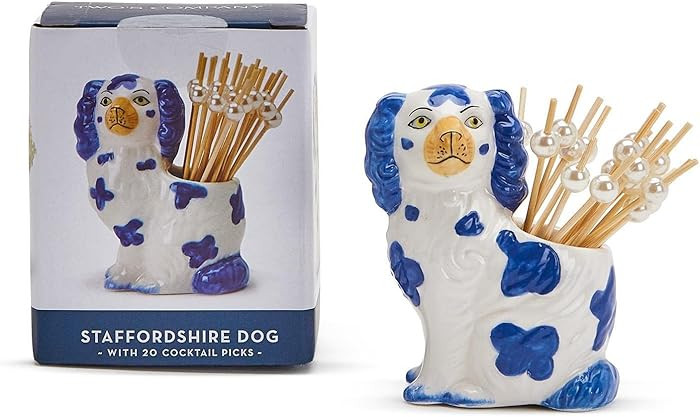 Two's Company Staffordshire Dog, Blue and White, Ceramic/Bamboo | Amazon (US)