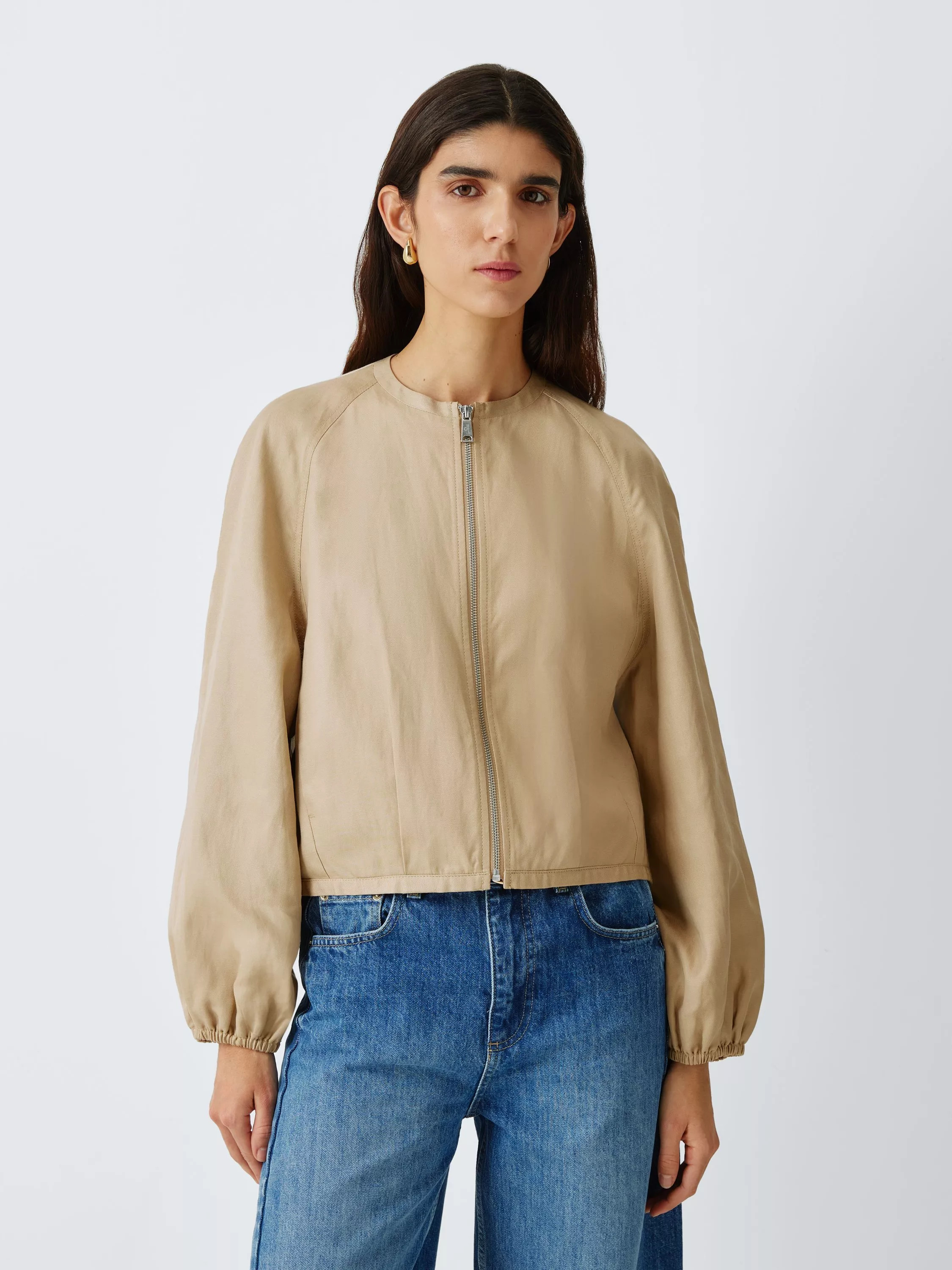 Tencel Blend Bomber Jacket, Camel | John Lewis (UK)