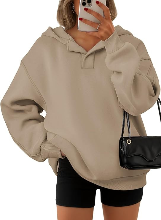 ATHMILE Womens Oversized Hoodies V Neck Sweatshirts Y2K Clothes Long Sleeve Pullover Fall Winter ... | Amazon (US)