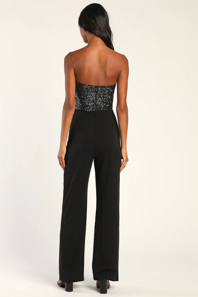 Total Hottie Black Sequin Strapless Jumpsuit | Lulus (US)