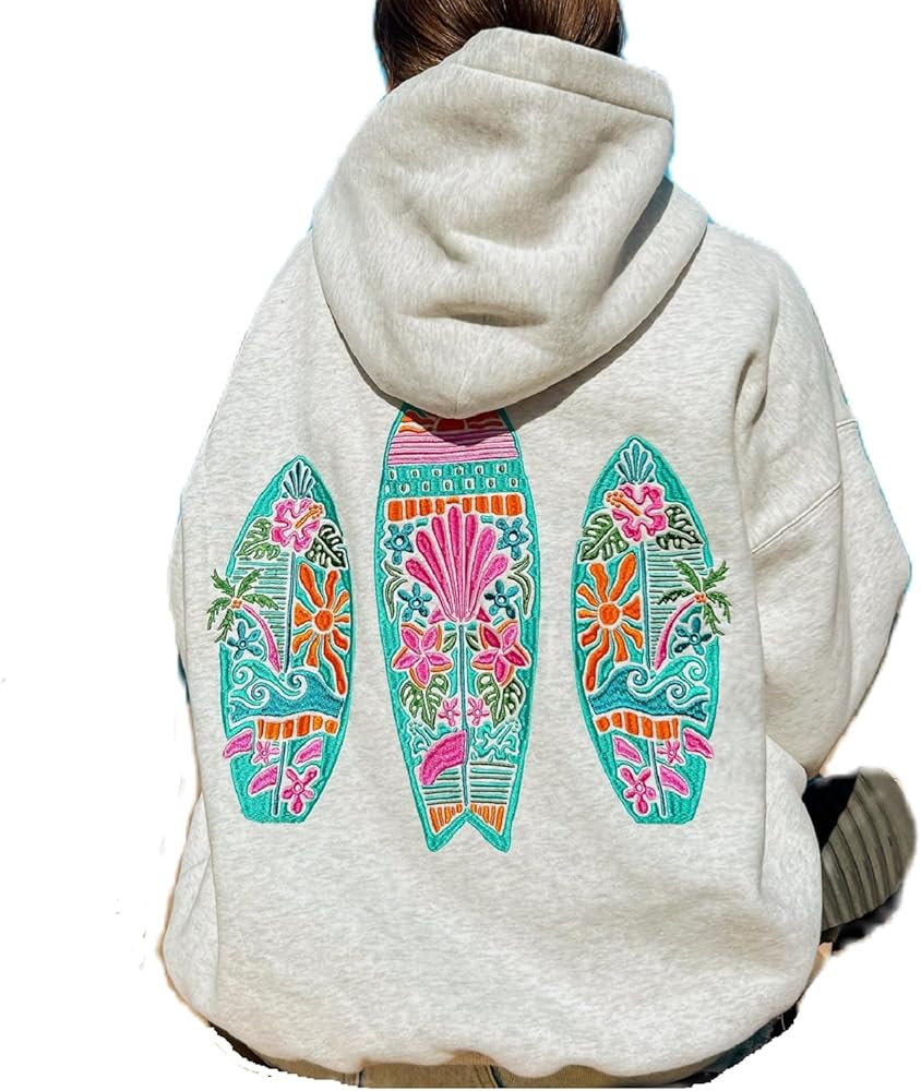 cochineal Preppy Embroidery Floral Hoodie for Teen Girl Women Oversized Hooded Sweatshirt Y2k Vin... | Amazon (US)