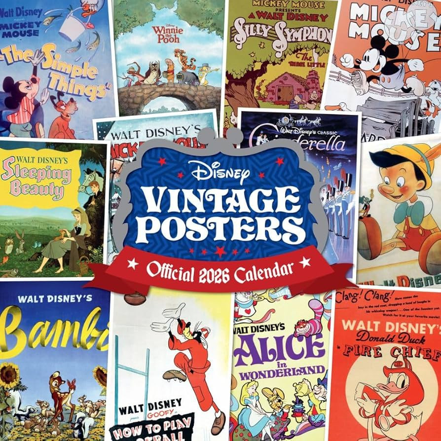 2026 CALENDAR DISNEY VINTAGE POSTERS MONTH TO VIEW SQUARE WALL CALENDAR OFFICIAL PRODUCT | Amazon (UK)