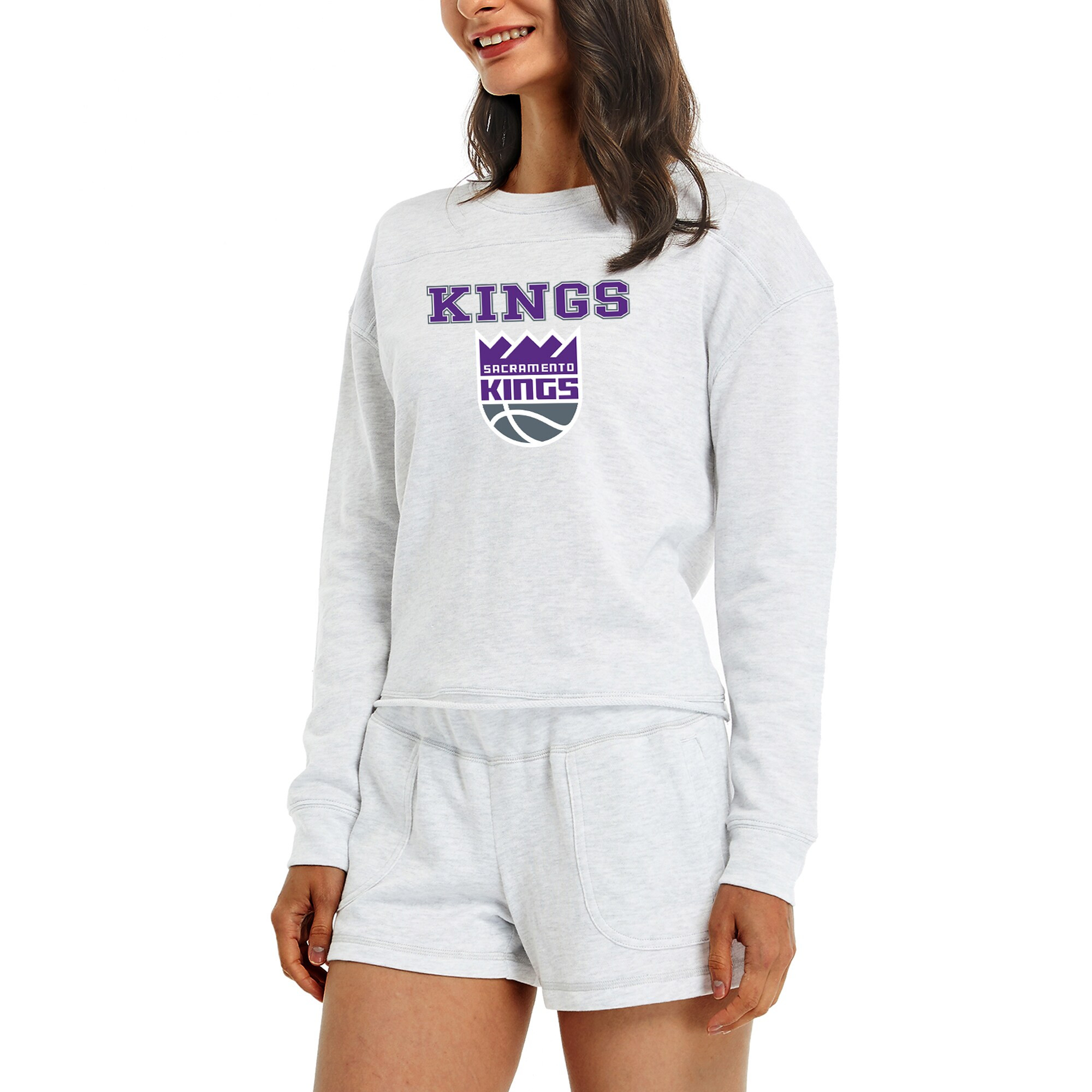 Women's Sacramento Kings Concepts Sport Cream Crossfield Long Sleeve Top & Shorts Sleep Set | NBA store