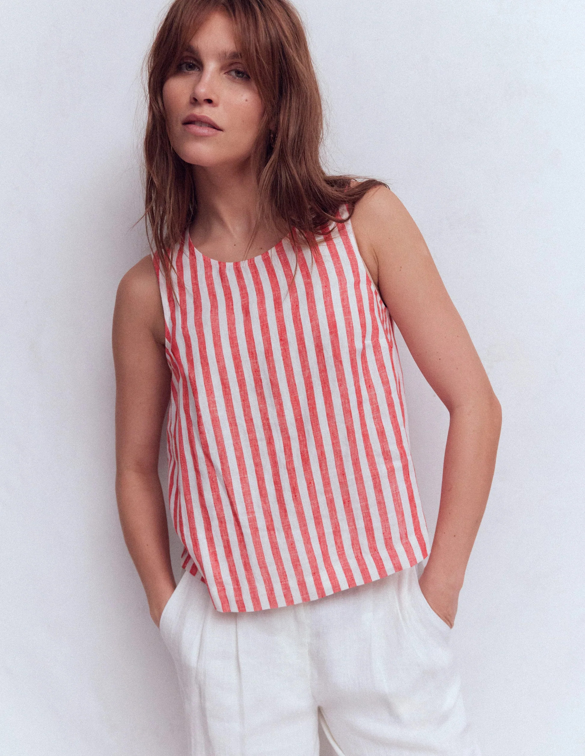 Sofia Linen Top-Bright Cherry Stripe | Boden (US)